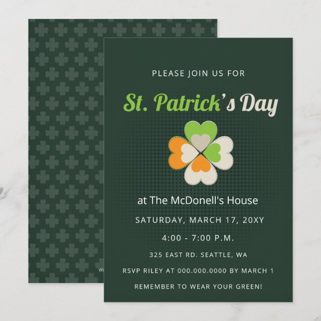 Invitation Jour de la Saint Patrick Shamrock du drapeau vert  (Devant / Derrière)