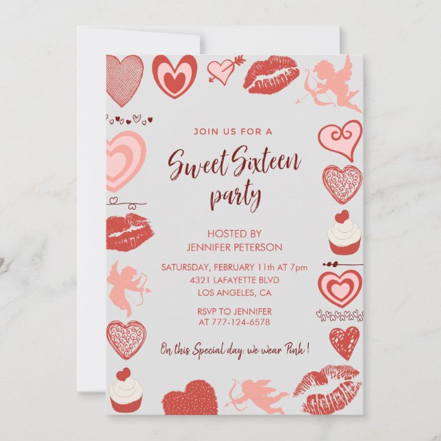 Invitation jour de la Saint-Valentin sweet 16 chér (Devant)