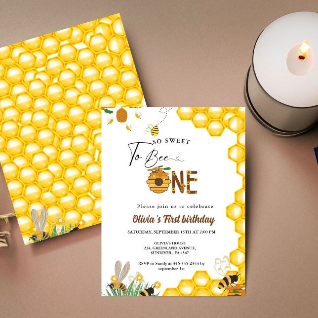 Invitation Jour de l'abeille abeille jaune premier anniversai (Créateur téléchargé)