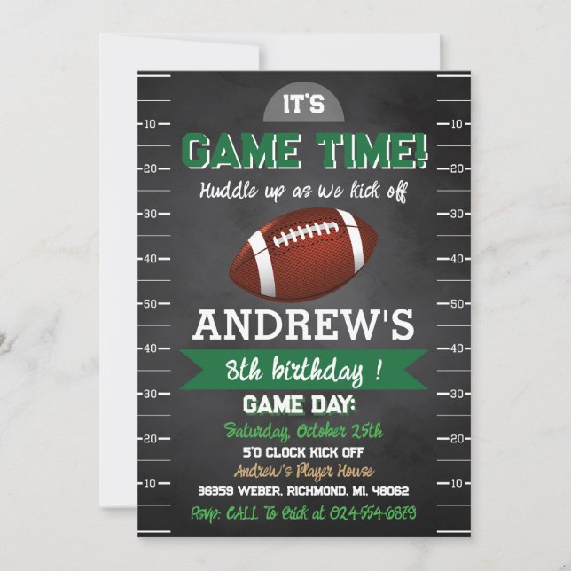 Invitation Jour de l'anniversaire du football américain perso (Devant)