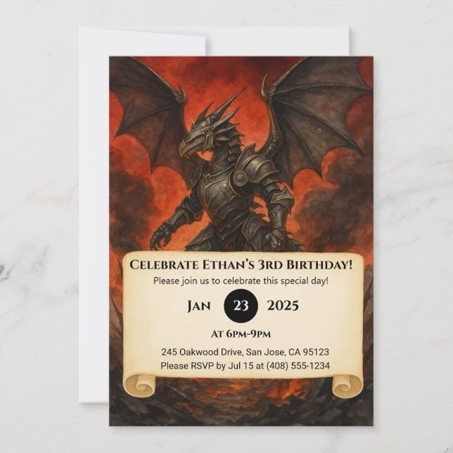 Invitation Jour de l'anniversaire du guerrier du dragon noir  (Devant)