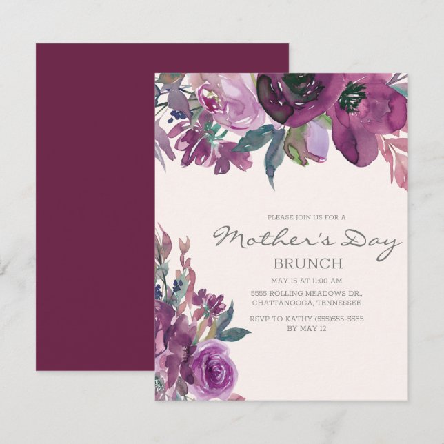 Invitation Jour de Lilac Plum Purple Floral (Devant / Derrière)