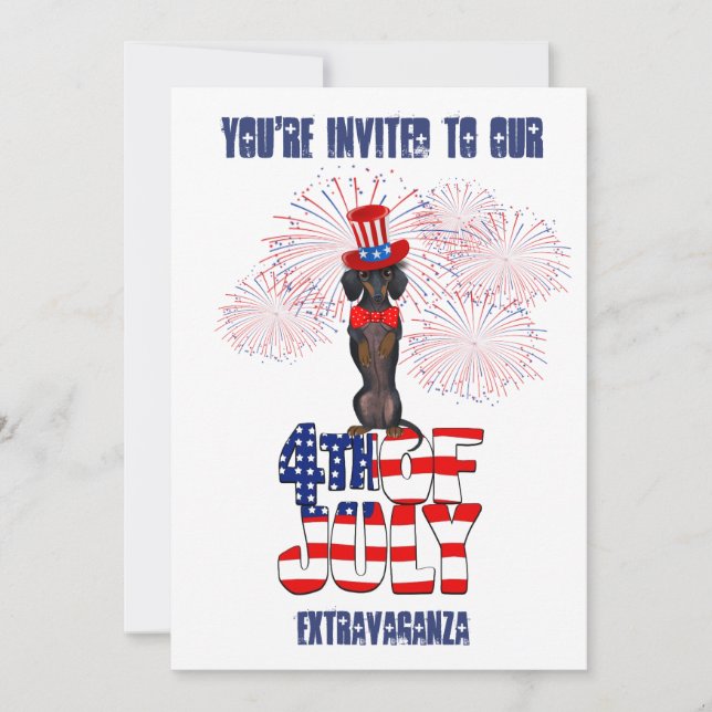 Invitation Jour de l'Indépendance 4 juillet Dachshund Party I (Devant)