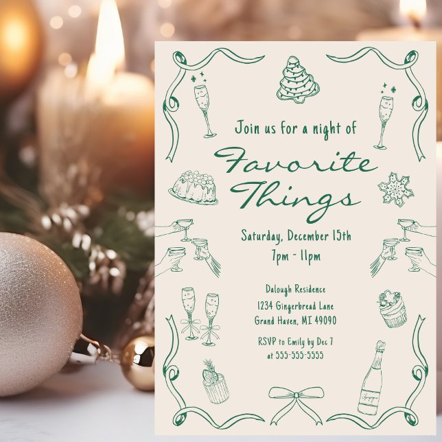 Invitation Jour de Noël à la main verte et crème (Créateur téléchargé)