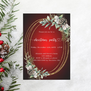 Invitation Jour de Noël au cône rouge or