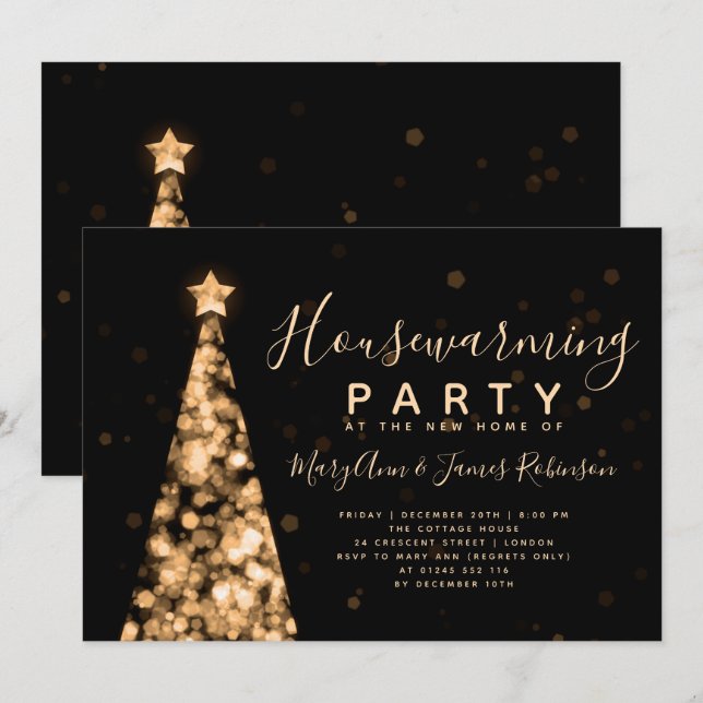 Invitation Jour de Noël de la fête de la Ménage Noire d'Or (Devant / Derrière)