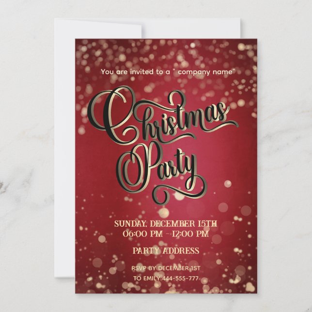 Invitation Jour de Noël d'entreprise de luxe Red /gold bokeh (Devant)