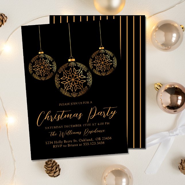 Invitation Jour de Noël Gold Black Holiday Bulle (Créateur téléchargé)