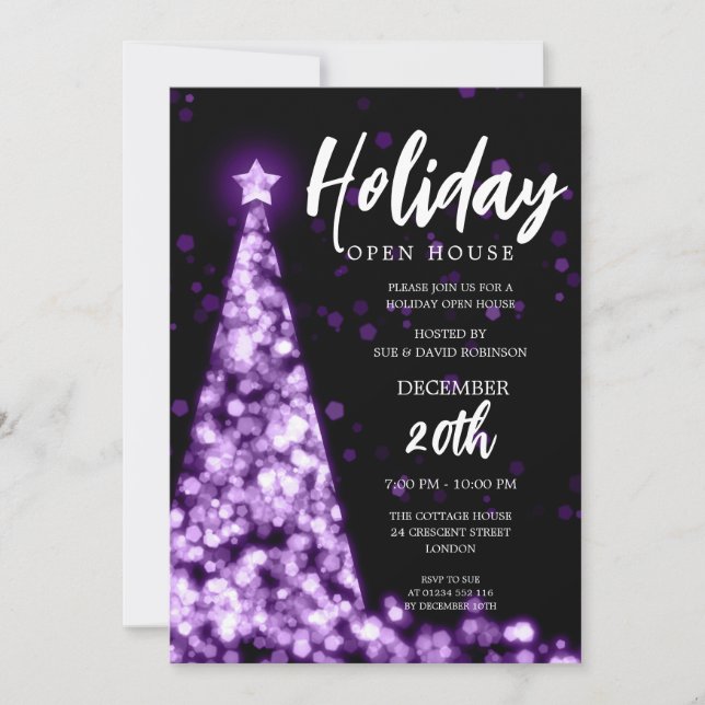 Invitation Jour de Noël MODERNE Open House Purple (Devant)