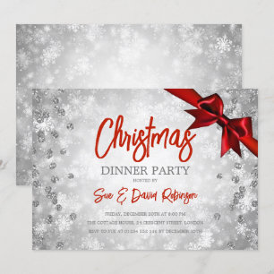 Invitation Jour de Noël Silver Red Parties scintillant Ribbon
