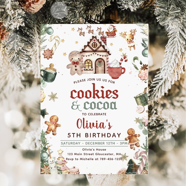 Invitation Jour de Noël vert hiver Cookies et cacao Anniversa (Créateur téléchargé)