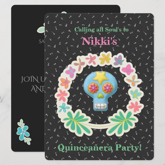 INVITATION JOUR DE QUINCEANERA DE L'INVITATION MORTE (Devant / Derrière)