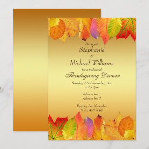 Invitation Jour de Thanksgiving aux feuilles d'automne croust