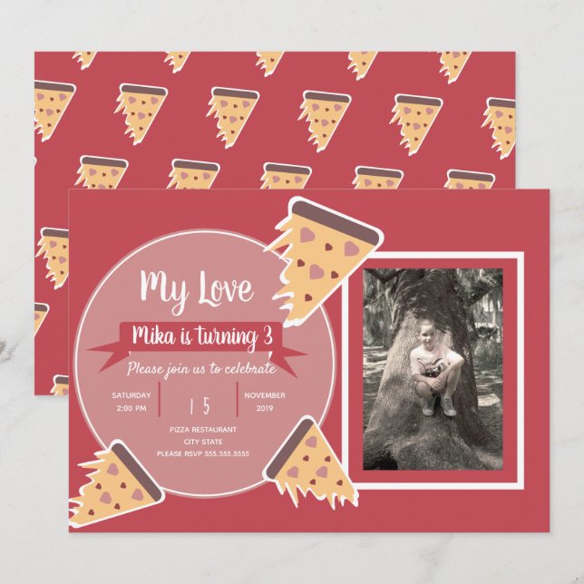 Invitation Jour de Valentines Pizza Party Enfants Photo (Devant / Derrière)