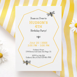 Invitation Jour des abeilles Jaune Fête d'anniversaire simple