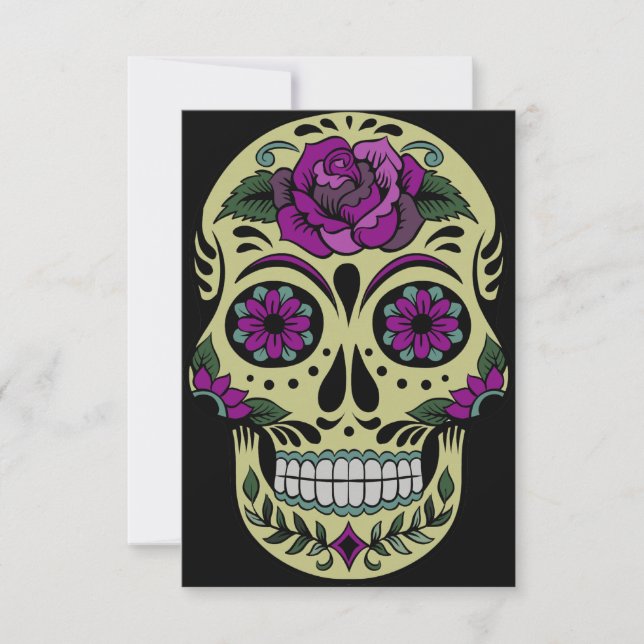 Invitation Jour des morts avec Rose pourpre (Devant)
