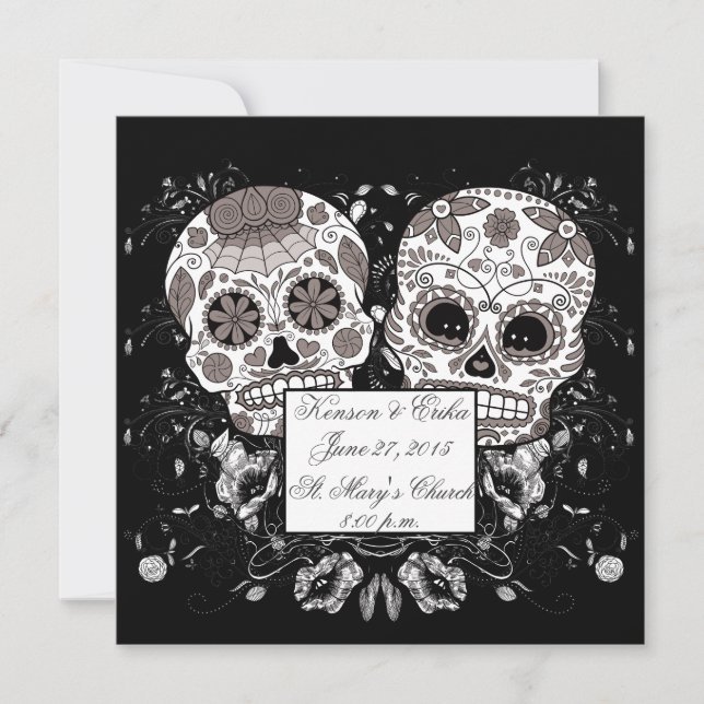 Invitation Jour des Morts Crâne de Sucre Mariage ou Fête Evén (Devant)