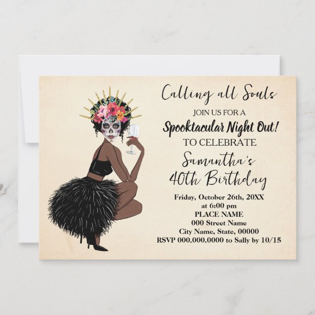 Invitation Jour des morts Halloween Filles Night Out Annivers (Devant)