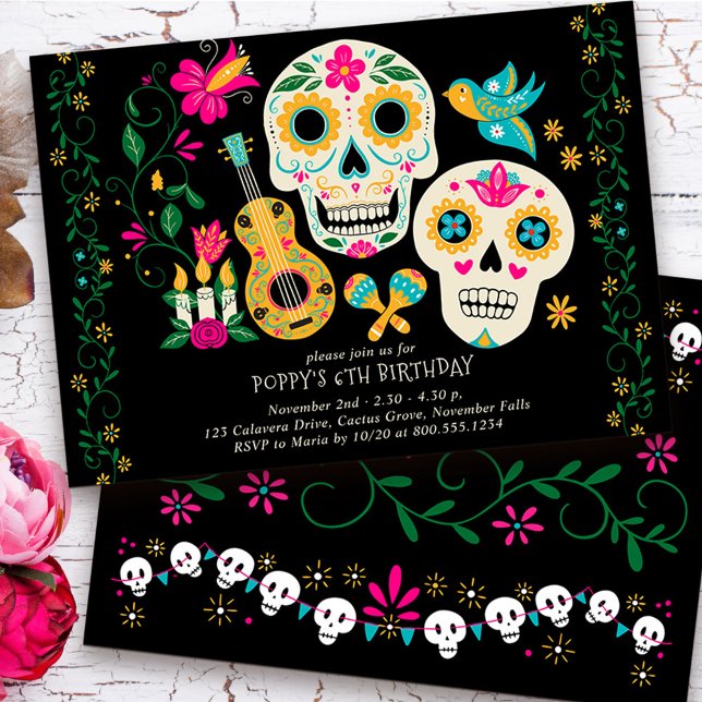 Invitation Jour des morts Thème Anniversaire Fête (Day of the Dead Birthday Invitation from my Dia de los Muertos collection
)