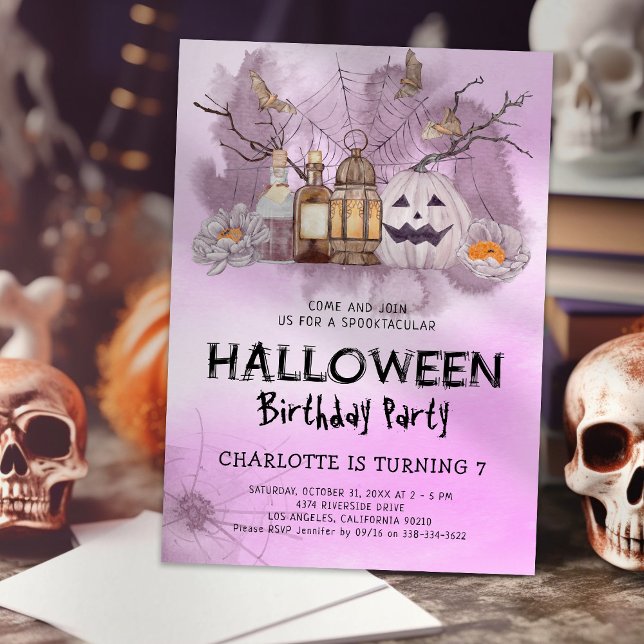 Invitation Jour d'Halloween pour enfants rose Spooktacular (Créateur téléchargé)