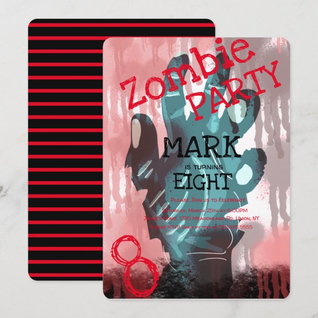 Invitation Jour d'Halloween sanglant mains Zombie moderne (Devant / Derrière)