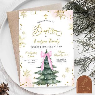 Invitation Jour du baptême de Noël de la Fille rose neige