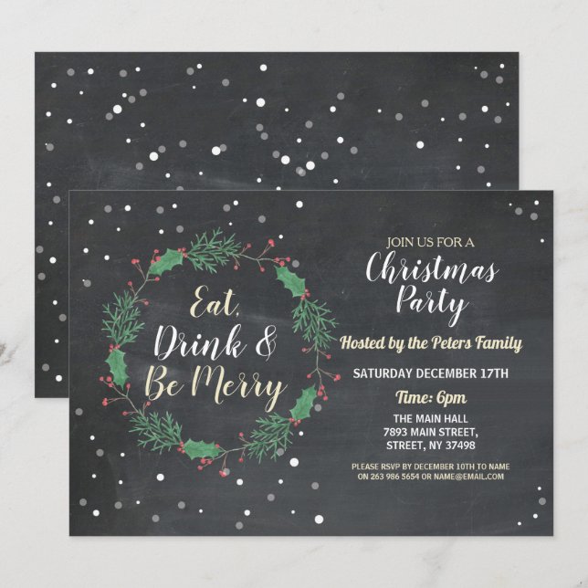 Invitation Jour férié de Noël de la couronne Chalk (Devant / Derrière)