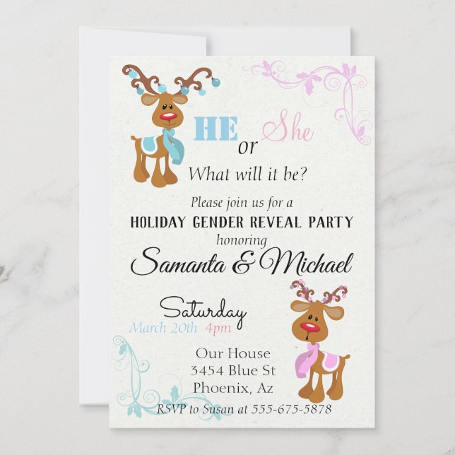 Invitation Jour férié Genre bébé Revela Party Reindeer (Devant)