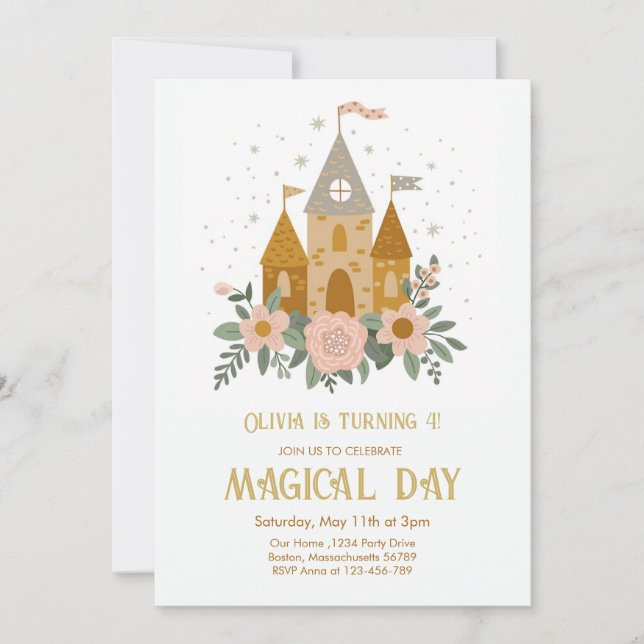 Invitation Jour magique de la fête Princesse Château Annivers (Devant)