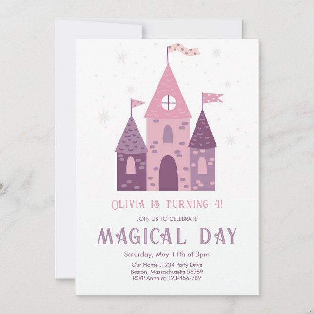 Invitation Jour magique de la princesse Château fille Anniver (Devant)
