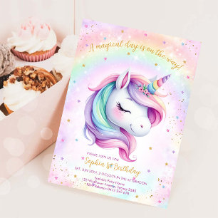Invitation Jour Magique Licorne et Arc-en-ciel Anniversaire