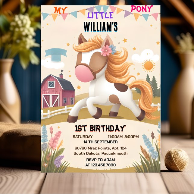 Invitation jour mignon cheval mon petit poney premier 1er ann (Créateur téléchargé)