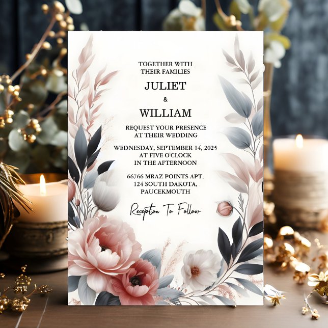 Invitation Jour Soie rose Boho Peony Garden Dusty Rose Mariag (Créateur téléchargé)