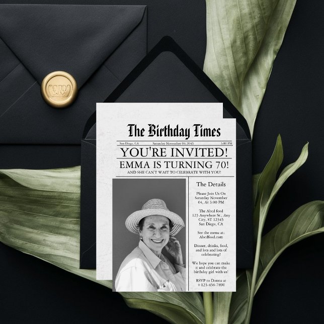 Invitation Journal Amusement unique 70e anniversaire Photo Pa (Créateur téléchargé)