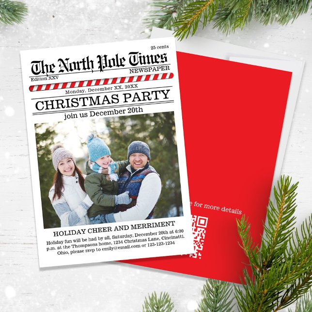 Invitation Journal de Noël de Noël de fête de Noël Code QR (A Cute fun whimsical Christmas party a QR code for social media sharing. )