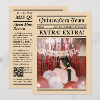 Invitation Journal de Quinceanera Élégant Code QR Photo Moder