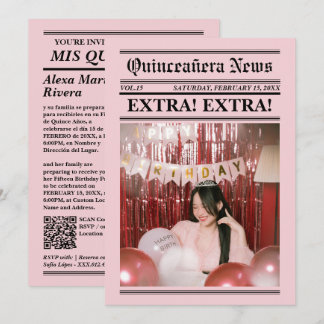 Invitation Journal de Quinceanera Élégant Code QR Photo Moder