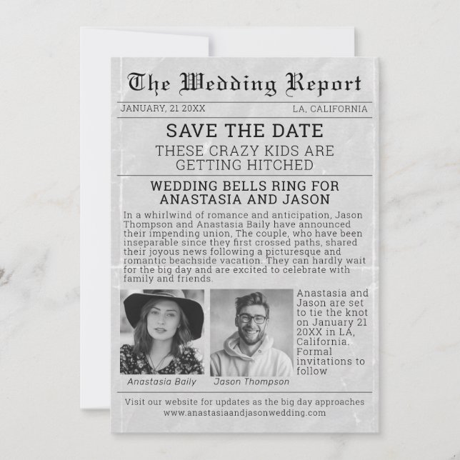 Invitation Journal personnalisé Enregistrer le Mariage de dat (Devant)