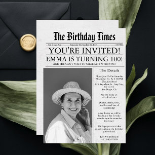 Invitation Journal Unique Fun 100e Anniversaire Photo Fête
