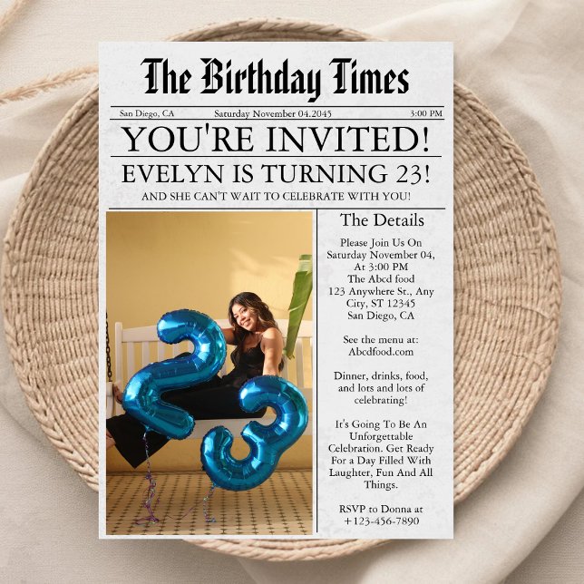 Invitation Journal Unique Fun Photo 23e anniversaire fête (Créateur téléchargé)