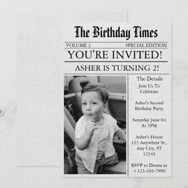 Invitation Journal Unique Fun Photo 2nd Birthday Party (Devant / Derrière)