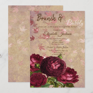 Invitation Journée de mariage élégante roses rouges feuilles 