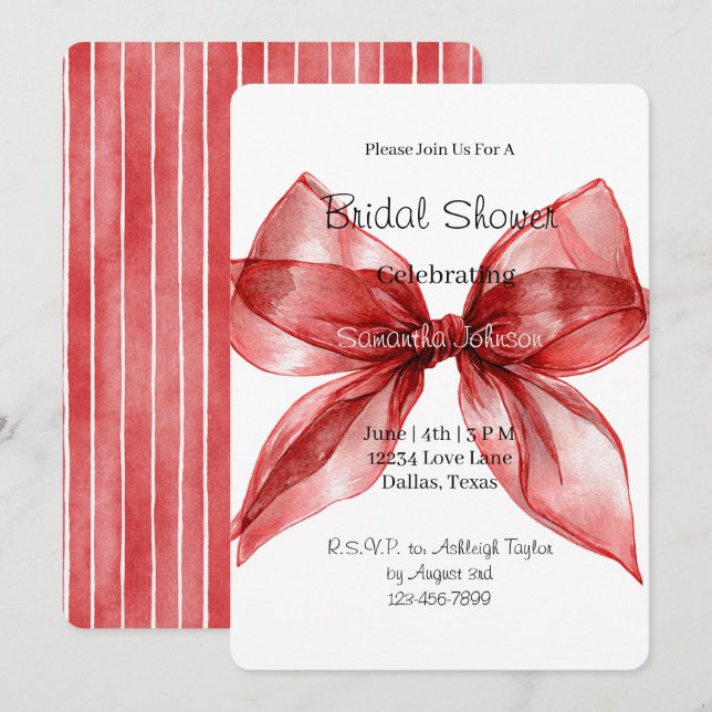 Invitation Journée de mariage ruban à nœud rouge (Devant / Derrière)