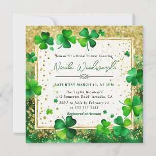 Invitation Journée de mariage Trèfle Vert aquarelle et Or