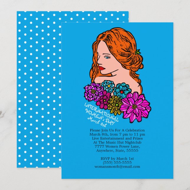 Invitation Journée internationale de la femme Auburn Hair Lad (Devant / Derrière)