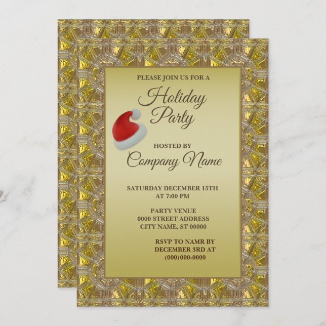 Invitation Jours fériés de Noël doré (Devant / Derrière)