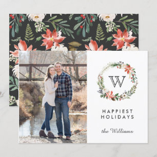 Invitation Jours fériés de Noël Monogramme photo   Blanc