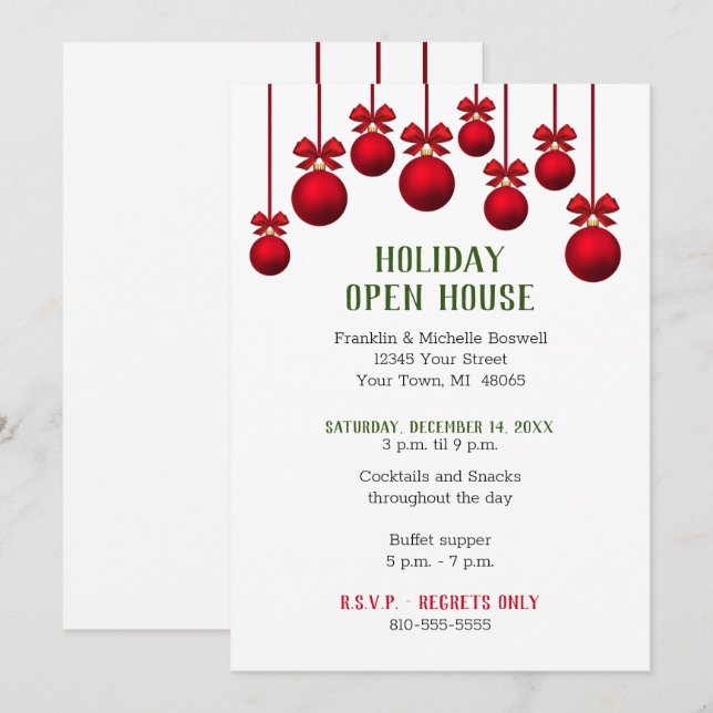 Invitation Jours fériés de Noël Open House (Devant / Derrière)