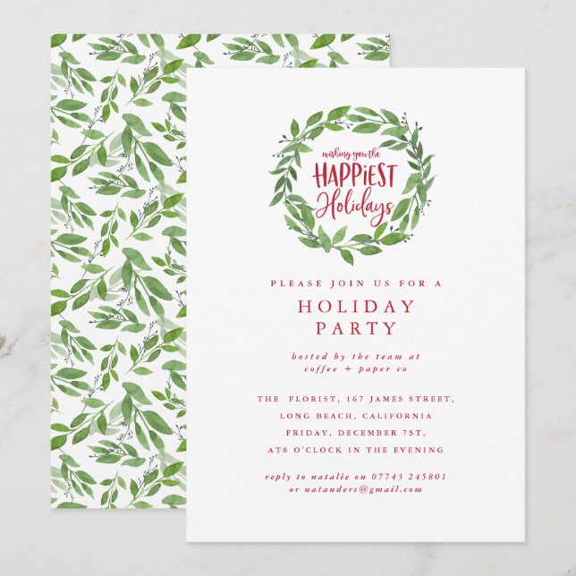 Invitation Jours fériés fêtes de Noël d'entreprise (Devant / Derrière)