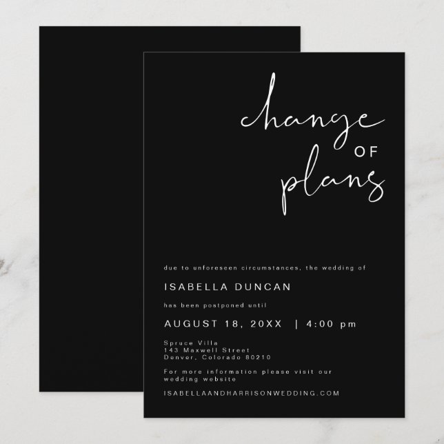 Invitation JOVI Edgy Black Mariage moderne Changement de plan (Devant / Derrière)